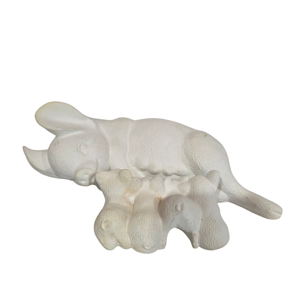 Vintage Ceramic Bisque Nursing Sow and Piglets Figurine Set Unpainted White WD